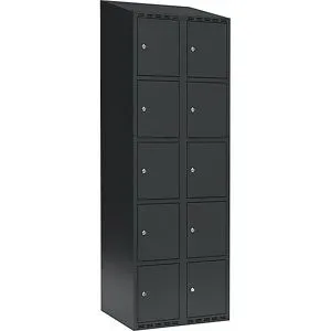 kaiserkraft 5er-Schließfachschrank Fydor, 2 Abteile, anthrazit, B 600 mm, 2 Abteile, schräge Dachform, Zylinderschloss