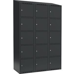 kaiserkraft 5er-Schließfachschrank Fydor, 3 Abteile, anthrazit, B 1200 mm, 3 Abteile, schräge Dachform, Zylinderschloss