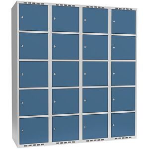 kaiserkraft 5er-Schließfachschrank Fydor, 4 Abteile, lichtgrau / brillantblau, B 1200 mm, 4 Abteile, flache Dachform, Zylinderschloss