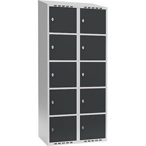 kaiserkraft 5er-Schließfachschrank Fydor, 2 Abteile, lichtgrau / anthrazit, B 800 mm, 2 Abteile, schräge Dachform, Vorhängeschloss