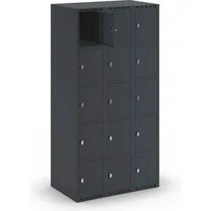 kaiserkraft 5er-Schließfachschrank Fydor, 3 Abteile, anthrazit, B 900 mm, 3 Abteile, flache Dachform, Vorhängeschloss