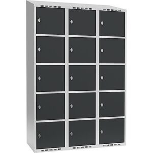 kaiserkraft 5er-Schließfachschrank Fydor, 3 Abteile, lichtgrau / anthrazit, B 1200 mm, 3 Abteile, schräge Dachform, Vorhängeschloss