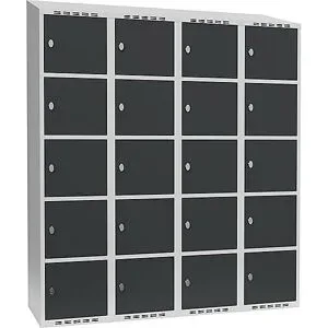 kaiserkraft 5er-Schließfachschrank Fydor, 4 Abteile, lichtgrau / anthrazit, B 1200 mm, 4 Abteile, schräge Dachform, Vorhängeschloss