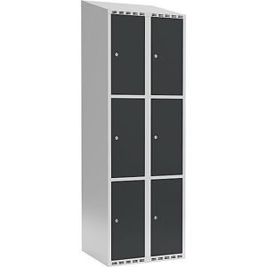 kaiserkraft 3er-Schließfachschrank Fydor, 2 Abteile, lichtgrau / anthrazit, B 600 mm, 2 Abteile, schräge Dachform, Zylinderschloss