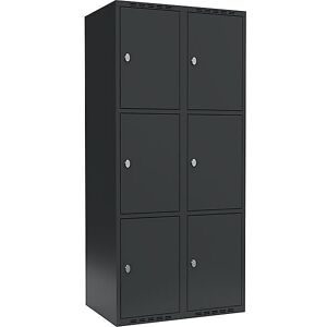 kaiserkraft 3er-Schließfachschrank Fydor, 2 Abteile, anthrazit, B 800 mm, 2 Abteile, flache Dachform, Vorhängeschloss