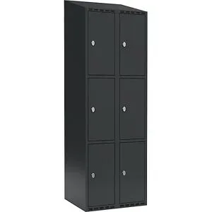 kaiserkraft 3er-Schließfachschrank Fydor, 2 Abteile, anthrazit, B 600 mm, 2 Abteile, schräge Dachform, Vorhängeschloss