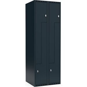 kaiserkraft Z-Spind Fydor, 2 Abteile, anthrazit, B 600 mm, 2 Abteile, flache Dachform, Vorhängeschloss