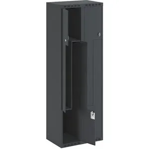 kaiserkraft Z-Spind Fydor, 2 Abteile, anthrazit, B 600 mm, 2 Abteile, flache Dachform, Vorhängeschloss