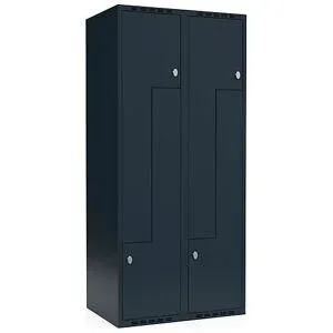 kaiserkraft Z-Spind Fydor, 2 Abteile, anthrazit, B 800 mm, 2 Abteile, flache Dachform, Vorhängeschloss