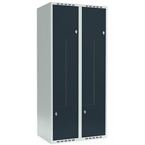 kaiserkraft Z-Spind Fydor, 2 Abteile, lichtgrau / anthrazit, B 800 mm, 2 Abteile, flache Dachform, Vorhängeschloss