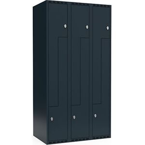 kaiserkraft Z-Spind Fydor, 3 Abteile, anthrazit, B 900 mm, 3 Abteile, flache Dachform, Vorhängeschloss