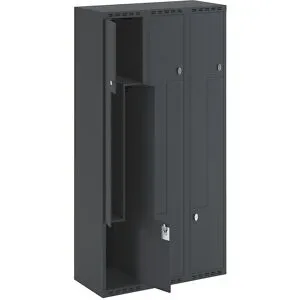 kaiserkraft Z-Spind Fydor, 3 Abteile, anthrazit, B 900 mm, 3 Abteile, flache Dachform, Vorhängeschloss