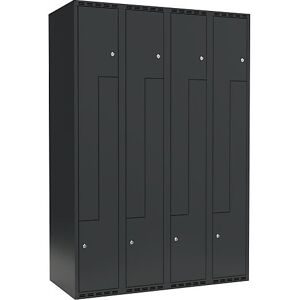 kaiserkraft Z-Spind Fydor, 4 Abteile, anthrazit, B 1200 mm, 4 Abteile, flache Dachform, Vorhängeschloss