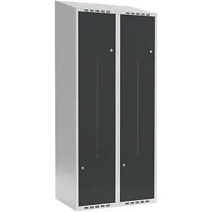 kaiserkraft Z-Spind Fydor, 2 Abteile, lichtgrau / anthrazit, B 800 mm, 2 Abteile, schräge Dachform, Zylinderschloss