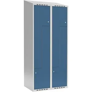 kaiserkraft Z-Spind Fydor, 2 Abteile, lichtgrau / brillantblau, B 800 mm, 2 Abteile, schräge Dachform, Zylinderschloss