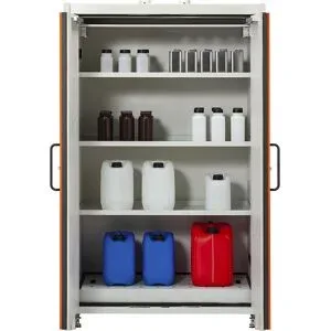 Cemo Sicherheitsschrank Typ 90 PROline 12/20, selbstschliessende Türen, B 1200 x T 600 x H 1950 mm, 33 Liter, grau/orange