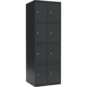 kaiserkraft 4er-Schließfachschrank Fydor, 2 Abteile, anthrazit, B 600 mm, 2 Abteile, flache Dachform, Zylinderschloss