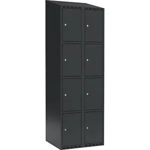 kaiserkraft 4er-Schließfachschrank Fydor, 2 Abteile, anthrazit, B 600 mm, 2 Abteile, schräge Dachform, Zylinderschloss