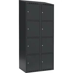 kaiserkraft 4er-Schließfachschrank Fydor, 2 Abteile, anthrazit, B 800 mm, 2 Abteile, schräge Dachform, Zylinderschloss