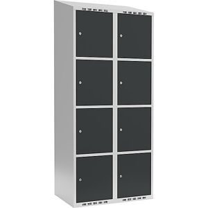 kaiserkraft 4er-Schließfachschrank Fydor, 2 Abteile, lichtgrau / anthrazit, B 800 mm, 2 Abteile, schräge Dachform, Zylinderschloss
