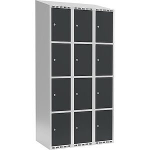 kaiserkraft 4er-Schließfachschrank Fydor, 3 Abteile, lichtgrau / anthrazit, B 900 mm, 3 Abteile, schräge Dachform, Zylinderschloss
