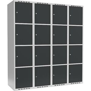 kaiserkraft 4er-Schließfachschrank Fydor, 4 Abteile, lichtgrau / anthrazit, B 1200 mm, 4 Abteile, flache Dachform, Zylinderschloss