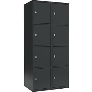 kaiserkraft 4er-Schließfachschrank Fydor, 2 Abteile, anthrazit, B 800 mm, 2 Abteile, flache Dachform, Vorhängeschloss