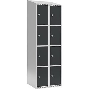 kaiserkraft 4er-Schließfachschrank Fydor, 2 Abteile, lichtgrau / anthrazit, B 600 mm, 2 Abteile, schräge Dachform, Vorhängeschloss