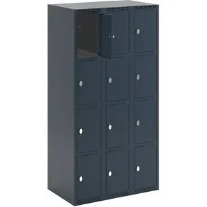 kaiserkraft 4er-Schließfachschrank Fydor, 3 Abteile, anthrazit, B 900 mm, 3 Abteile, flache Dachform, Vorhängeschloss