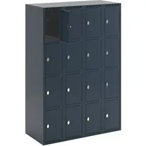 kaiserkraft 4er-Schließfachschrank Fydor, 4 Abteile, anthrazit, B 1200 mm, 4 Abteile, flache Dachform, Vorhängeschloss