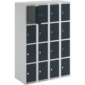 kaiserkraft 4er-Schließfachschrank Fydor, 4 Abteile, lichtgrau / anthrazit, B 1200 mm, 4 Abteile, flache Dachform, Vorhängeschloss