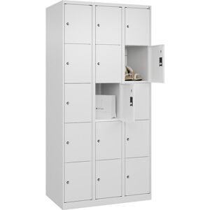 5er-Schließfachschrank Classic PLUS, 3 Abteile, verkehrsweiß, B 900 mm, 15 Fächer, mit Bodengleitern C+P