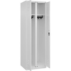 Schwarz-Weiß-Spind Classic PLUS, Trennwand mittig, 1 Abteil, verkehrsweiß, HxB 1850 x 600 mm, mit Bodengleitern, Zylinderschloss C+P