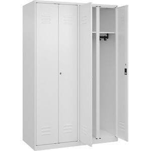 Schwarz-Weiß-Spind Classic PLUS, Trennwand mittig, 2 Abteile, verkehrsweiß, HxB 1850 x 1200 mm, mit Bodengleitern, Zylinderschloss C+P