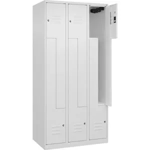 Z-Spind Classic PLUS, 3 Abteile, verkehrsweiß, B 900 mm, mit Bodengleitern, Zylinderschloss C+P
