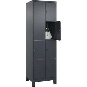 4er-Schließfachschrank Classic PLUS, 2 Abteile, grau, B 600 mm, 8 Fächer, mit Füßen C+P