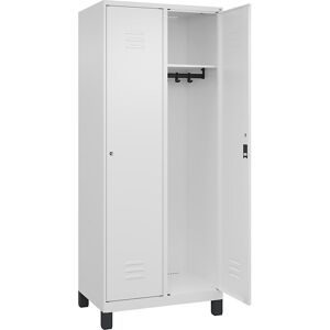 Spind Classic PLUS, 2 Abteile, verkehrsweiß, B 800 mm, mit Füßen, Zylinderschloss C+P