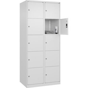 5er-Schließfachschrank Classic PLUS, 2 Abteile, verkehrsweiß, B 800 mm, 10 Fächer, mit Bodengleitern C+P