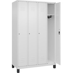 Spind Classic PLUS, 4 Abteile, verkehrsweiß, B 1200 mm, mit Füßen, Zylinderschloss C+P