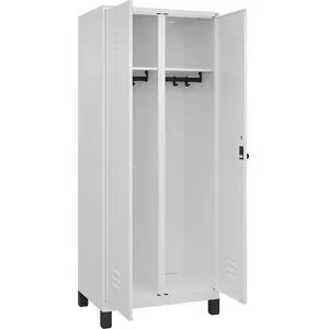 Schwarz-Weiß-Spind Classic PLUS, Trennwand mittig, 1 Abteil, verkehrsweiß, HxB 1950 x 800 mm, mit Füßen, Drehriegel C+P
