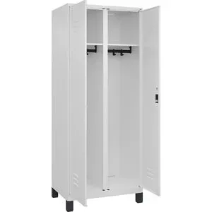 Schwarz-Weiß-Spind Classic PLUS, Trennwand mittig, 1 Abteil, verkehrsweiß, HxB 1950 x 800 mm, mit Füßen, Zylinderschloss C+P