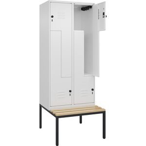Z-Spind Classic PLUS Sitzbank, 2 Abteile, verkehrsweiß, B 800 mm, Sicherheits-Drehriegel, untergebaut, Buche-Hartholz C+P