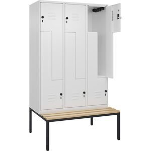 Z-Spind Classic PLUS Sitzbank, 3 Abteile, verkehrsweiß, B 1200 mm, Sicherheits-Drehriegel, untergebaut, Buche-Hartholz C+P