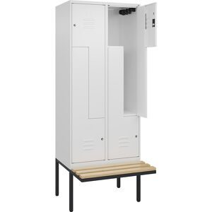 Z-Spind Classic PLUS Sitzbank, 2 Abteile, verkehrsweiß, B 800 mm, Zylinderschloss, auskragend, Buche-Hartholz C+P