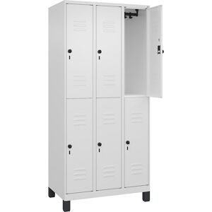 Doppelstock-Spind Classic PLUS, 3 Abteile, verkehrsweiß, HxB 1950 x 900 mm, mit Füßen, Drehriegel C+P