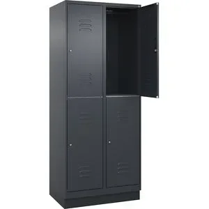 Doppelstock-Spind Classic PLUS, 2 Abteile, grau, HxB 1950 x 800 mm, mit Bodensockel, Zylinderschloss C+P