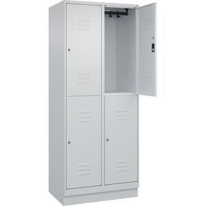 Doppelstock-Spind Classic PLUS, 2 Abteile, lichtgrau, HxB 1950 x 800 mm, mit Bodensockel, Zylinderschloss C+P