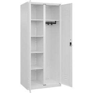 Putzmittelspind Classic PLUS, 1 Abteil, Trennwand mittig, verkehrsweiß, B 800 mm, mit Bodengleitern, Drehriegel C+P