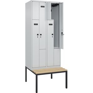 kaiserkraft Z-Spind Evolo PLUS Sitzbank, 2 Abteile, lichtgrau / lichtgrau, B 800 mm, Sicherheits-Drehriegel, mit untergebauter Sitzbank, Buche