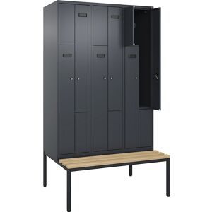 kaiserkraft Z-Spind Evolo PLUS Sitzbank, 3 Abteile, grau, B 1200 mm, Zylinderschloss, mit untergebauter Sitzbank, Buche